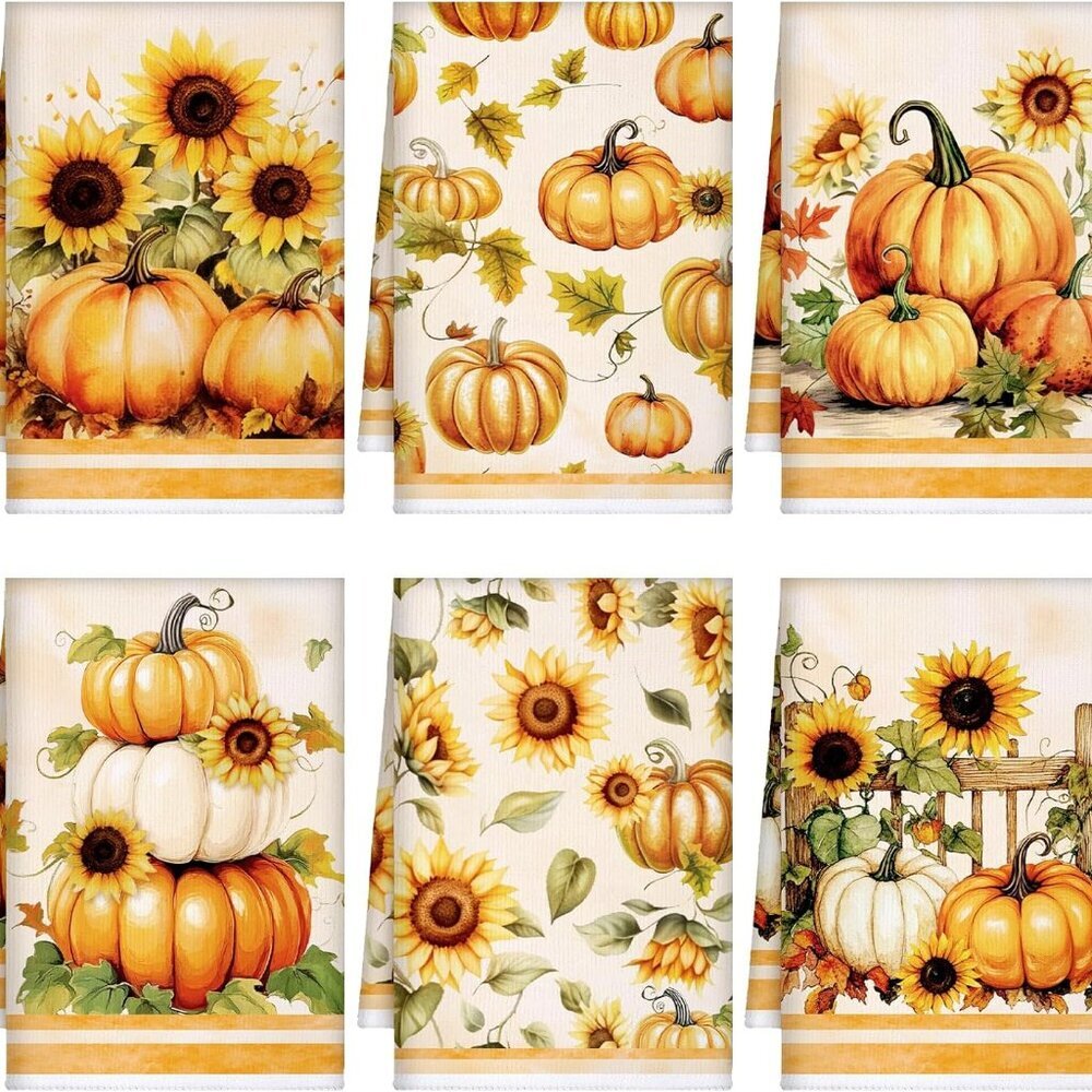 6 Pcs Fall Kitchen Towels Pumpkins Thanksgiving Dish Towels Maple Leaf Tea Reusa